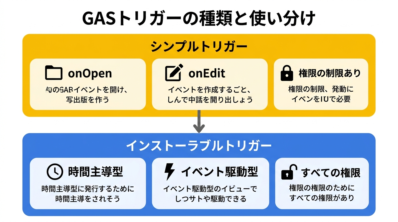 GASトリガーの種類と使い分け。シンプルトリガーとインストーラブルトリガーの特徴と選択基準