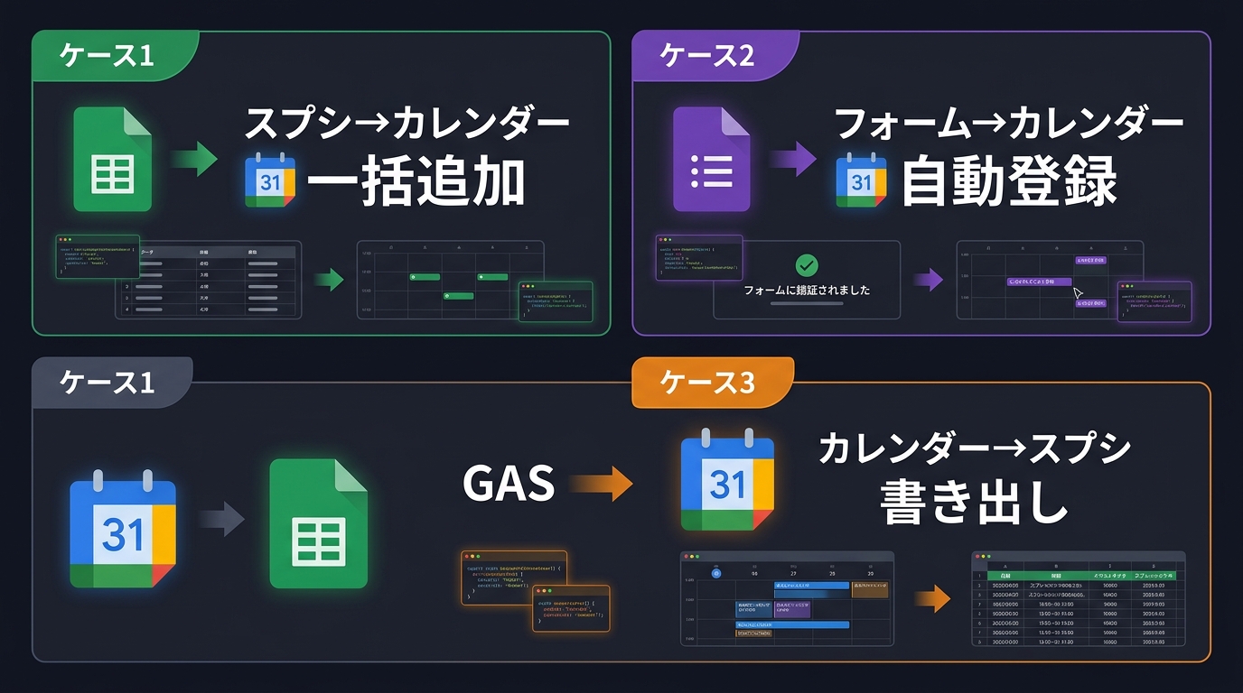 GAS×Googleカレンダー連携の3つのユースケース概要図