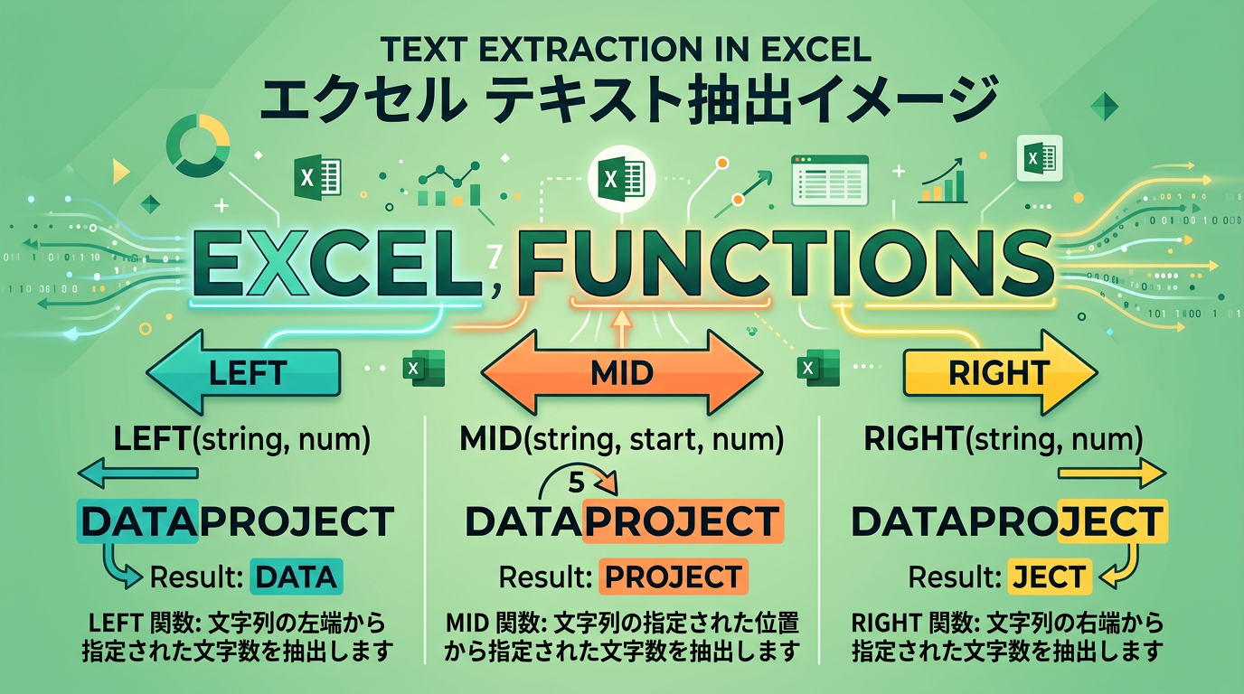 ExcelのLEFT・RIGHT・MID関数｜文字列を自在に抽出する使い方