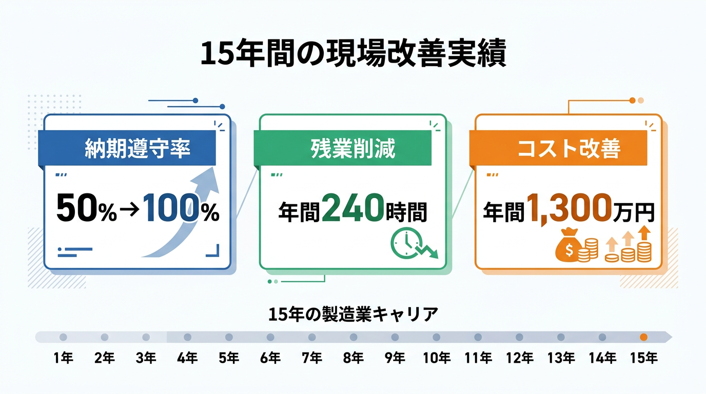 製造業15年間の現場改善実績インフォグラフィック